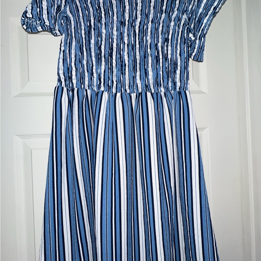 Rue21 Blue and White Smocked Off-the-Shoulder Sundress